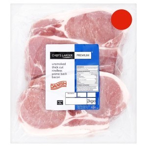 Premium Danish Unsmoked, Frozen, Thick Cut Rindless Prime Back Bacon 2.25kg